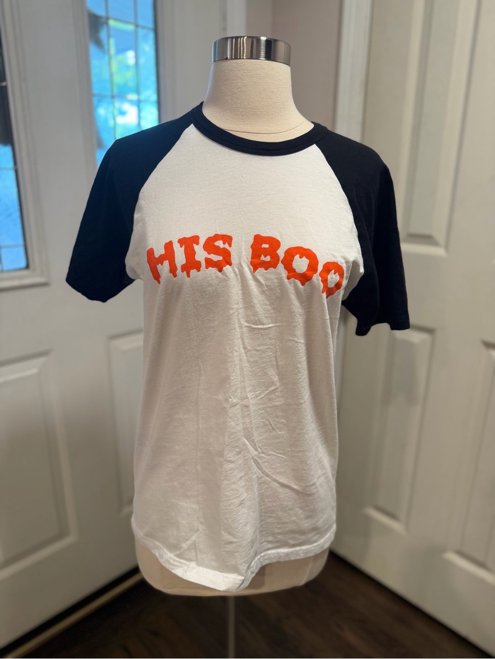 His Boo Raglan Sleeve Graphic Tee - White & Black